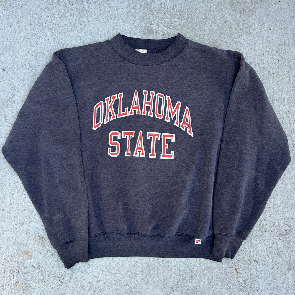 Russell Athletic Oklahoma State Sweatshirt XL Black Vintage 90s Faded Y2K Rare